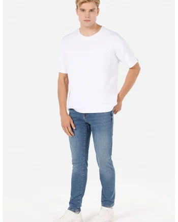 Blugi slim fit cu aspect decolorat, Albastru deschis