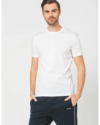 Tricou de bumbac cu decolteu la baza gatului Tessler, Alb optic