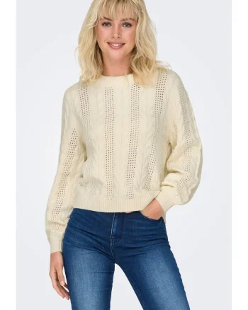 Pulover tricotat cu maneca  Tricotat, Viscoza, Crem, Crem