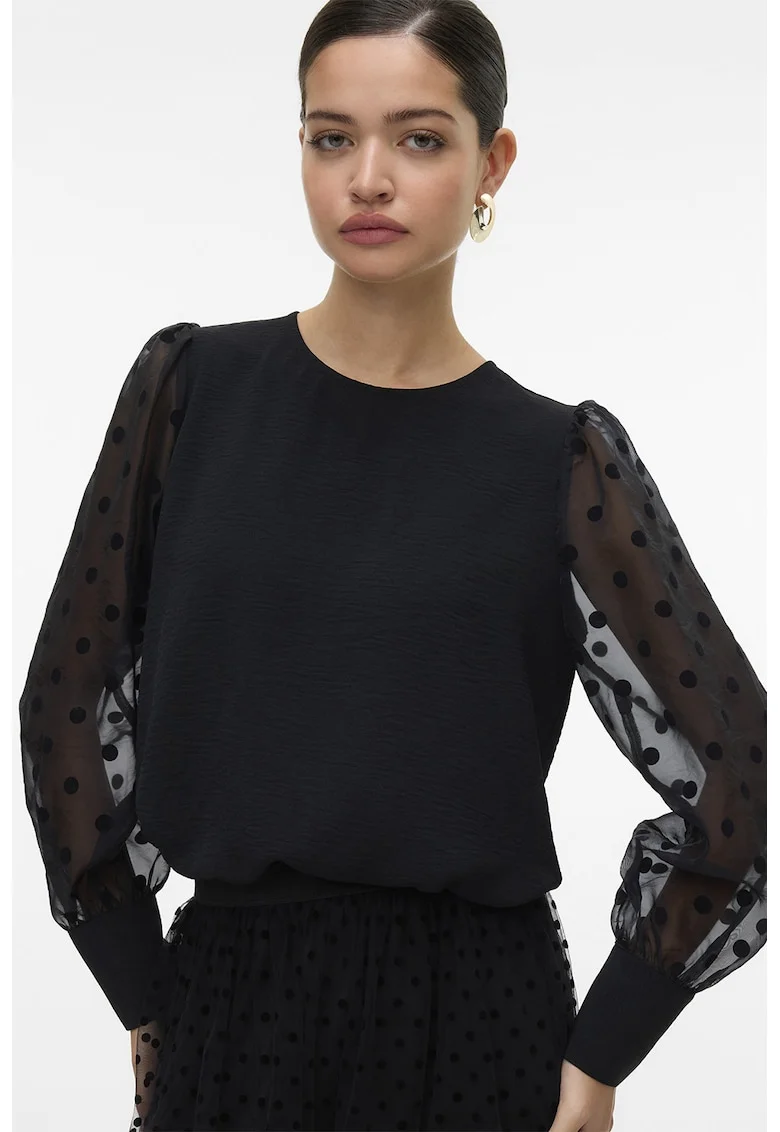 Bluza cu maneci semitransparente Alva, Alb fildes