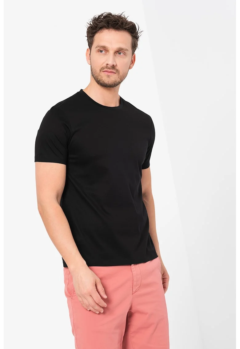 Tricou de bumbac cu decolteu la baza gatului Tessler, Negru