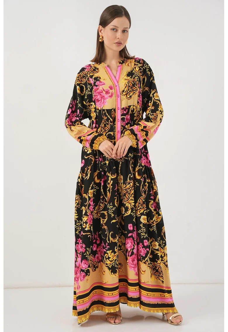Rochie maxi, HiCCUP BDART, inchidere cu nasturi, textil, galben