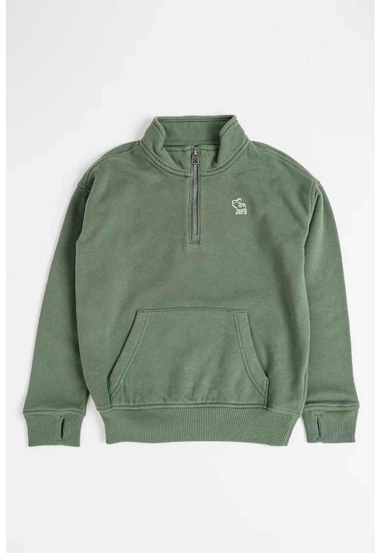 Bluza de trening cu fenta cu fermoar si fente pentru degetele mari, Kaki pal