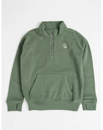 Bluza de trening cu fenta cu fermoar si fente pentru degetele mari, Kaki pal