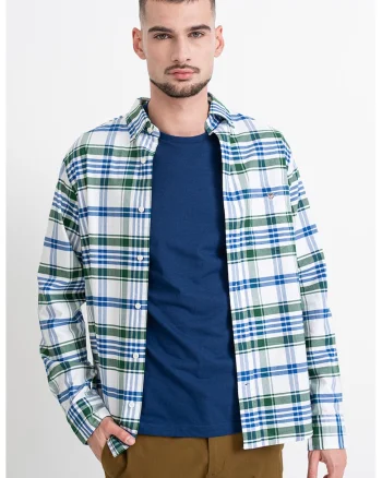 Camasa Oxford din bumbac cu model in carouri, Alb/Verde/Albastru