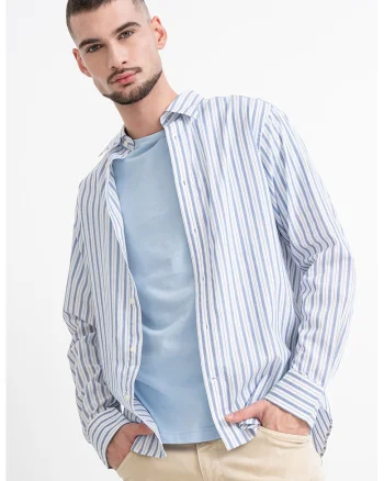 Camasa din bumbac cu dungi, Alb/Albastru pal