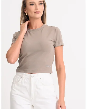 Tricou crop slim fit, Grej