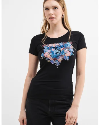 Tricou slim fit cu logo si decolteu la baza gatului, Negru/Albastru