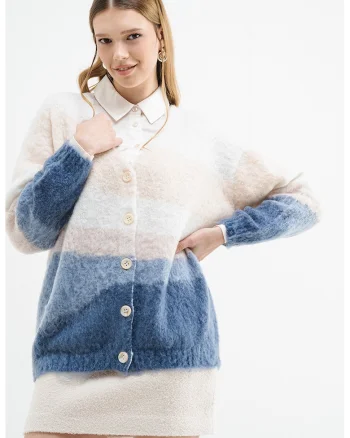 Cardigan supradimensionat cu model colorblock, Albastru/Crem