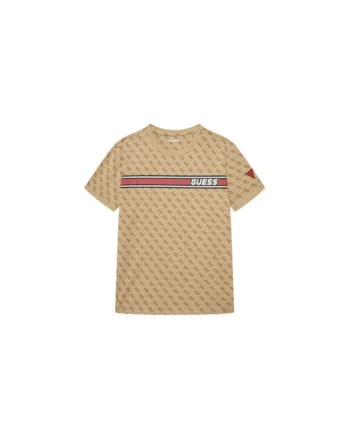 Tricou din amestec de bumbac cu banda cu logo pe piept si imprimeu-logo, Bej inchis