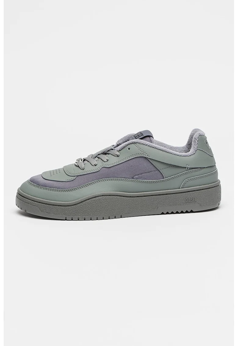 Pantofi sport low-cut cu varf oval si garnituri din piele, Gri cenusiu
