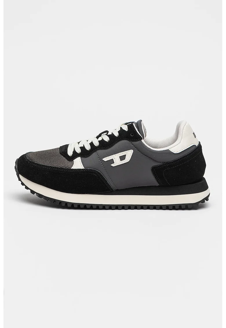 Pantofi sport low-cut cu garnituri din piele intoarsa, Negru/Gri