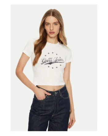 Tricou crop cu print logo., Alb