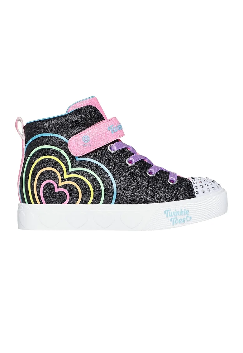 Tenisi mid-high cu lumini led Twinkle Toes Heart Steps, Negru/Roz