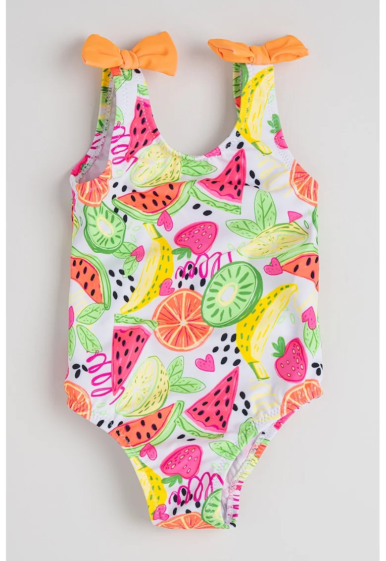 Costum de baie cu imprimeu cu fructe, Alb/Fucsia/Verde neon