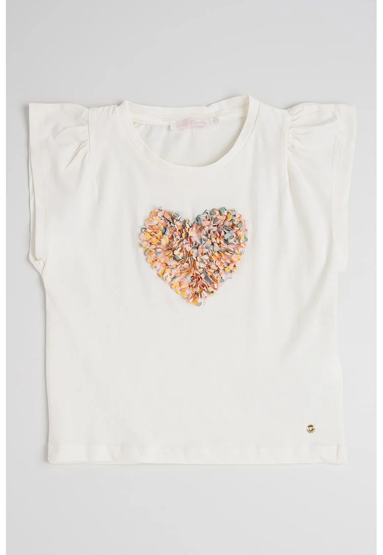 Tricou de bumbac cu aplicatii, Portocaliu pal/Alb murdar/Roz