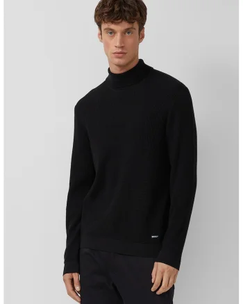 Pulover de bumbac cu guler inalt, Negru