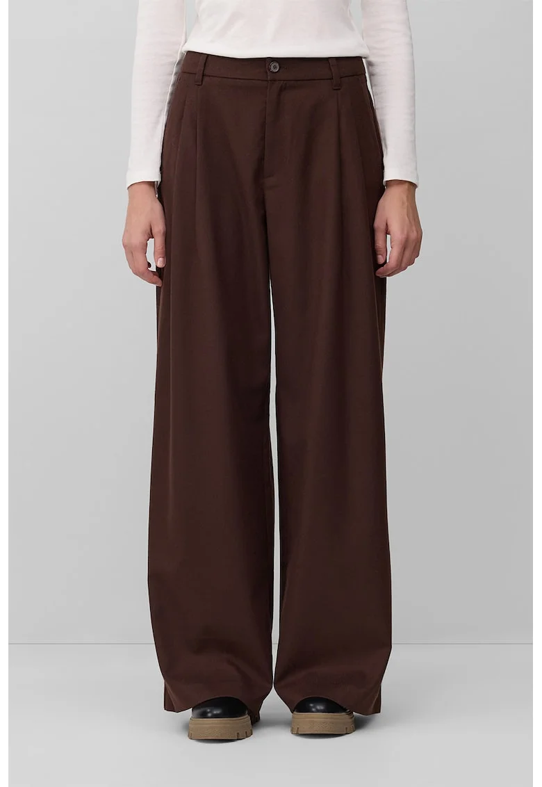 Pantaloni cu croiala ampla si talie inalta, Maro inchis