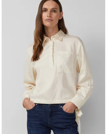 Bluza polo cu terminati ajustabila, Crem
