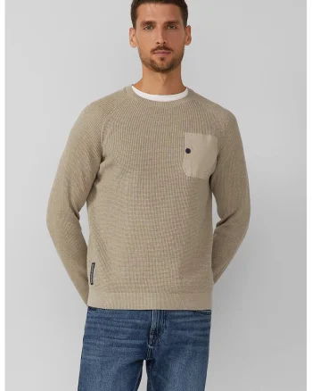 Pulover cu decolteu la baza gatului si maneci raglan, Maro deschis