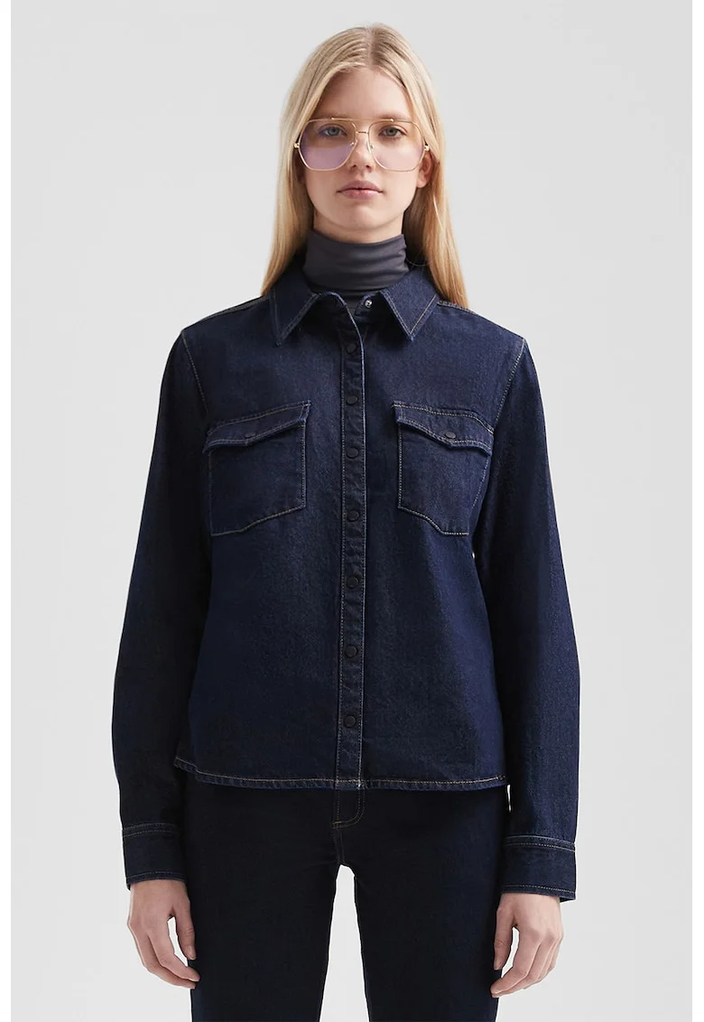 Camasa din denim cu buzunare pe piept, Albastru ultramarin
