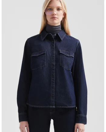 Camasa din denim cu buzunare pe piept, Albastru ultramarin