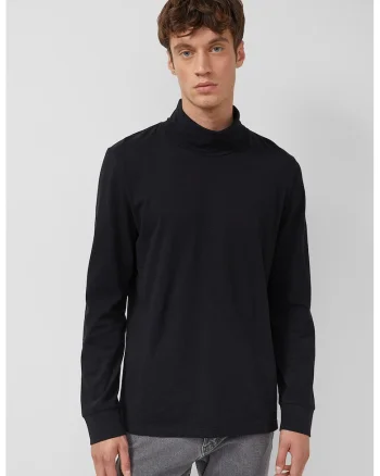 Bluza uni de bumbac cu guler inalt