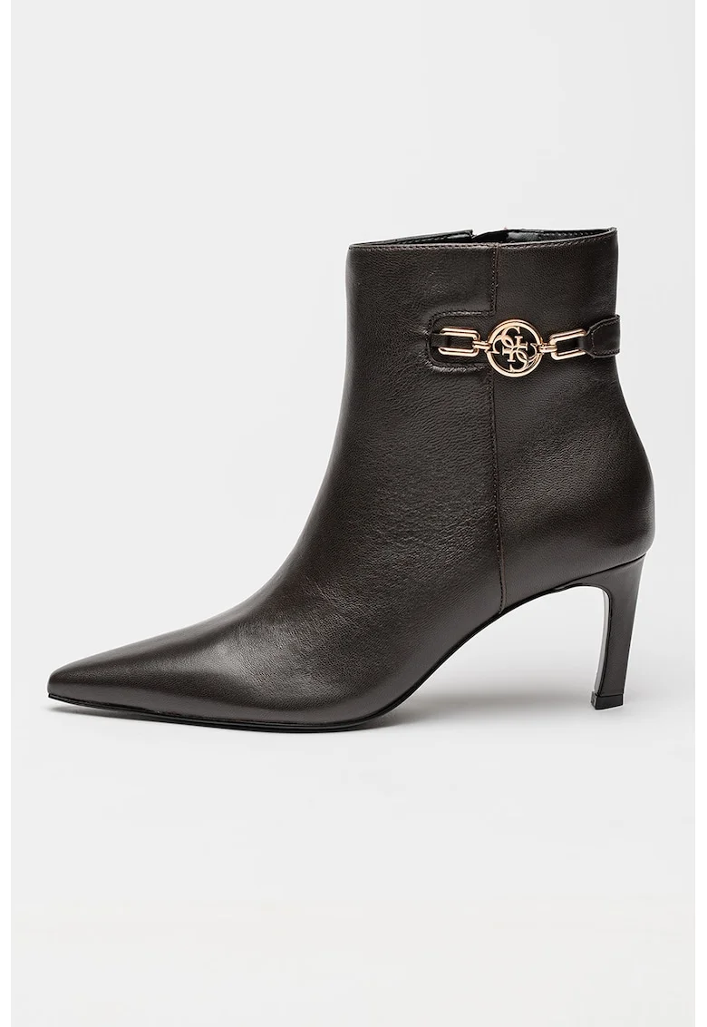 Botine de piele cu varf ascutit Paislie, Maro inchis