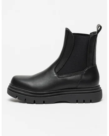 Ghete Chelsea de piele cu logo metalic, Negru