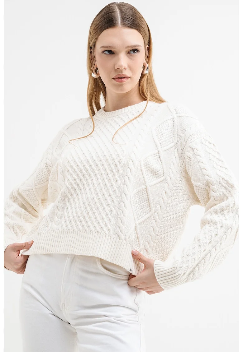 Pulover din amestec de lana cu model torsade, Alb