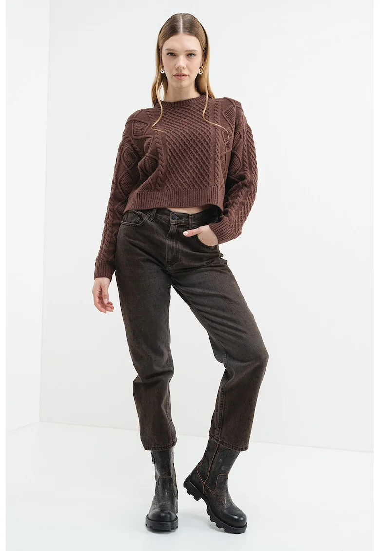 Pulover din amestec de lana cu model torsade, Maro