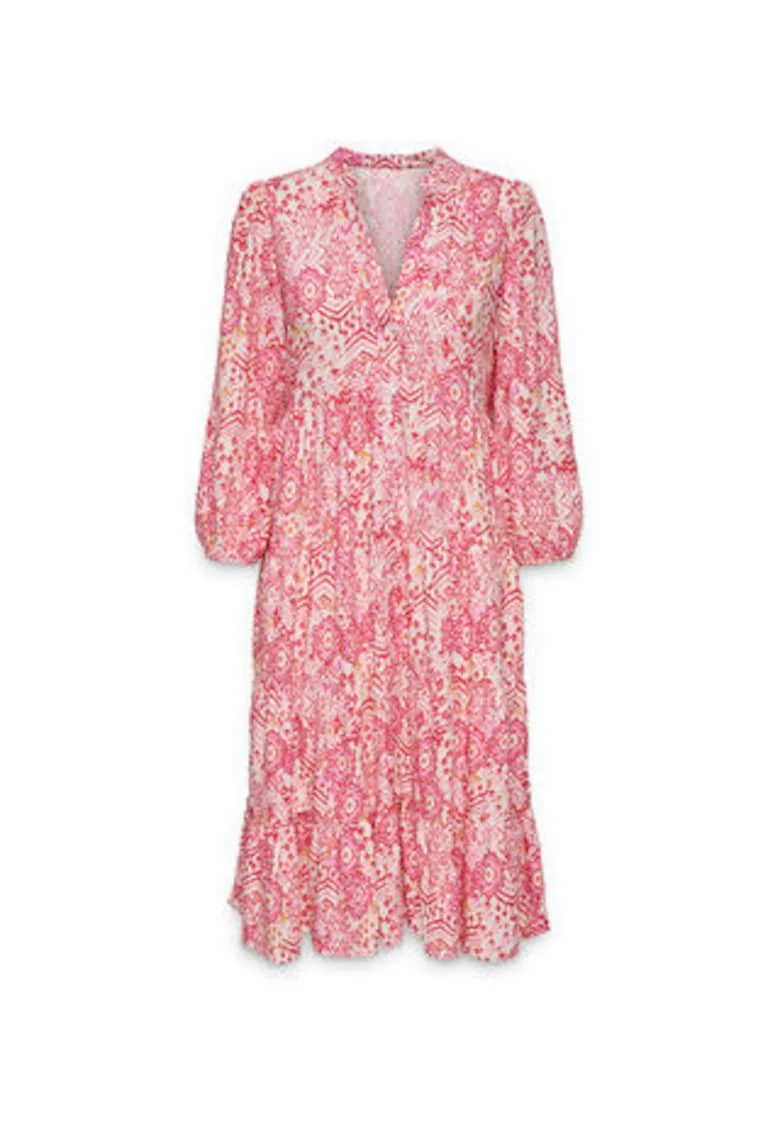 Rochie casual,  roz, maneca lunga, viscoza,
