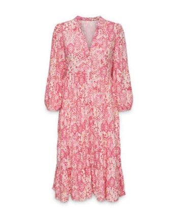 Rochie casual,  roz, maneca lunga, viscoza,
