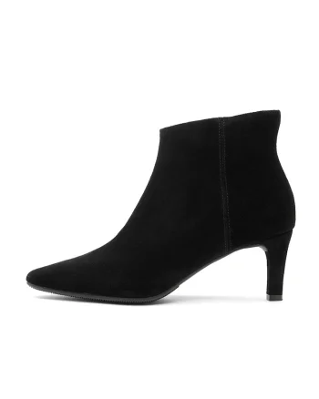 Botine de piele cu varf ascutit si toc, Negru