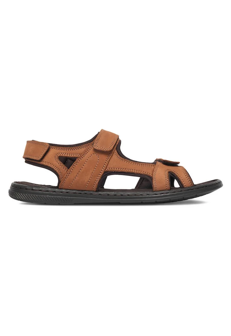 Sandale barbatesti  din piele naturala, velcro, maro