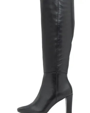Cizme lungi de piele cu toc masiv, Negru
