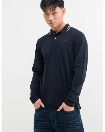 Bluza polo slim fit din amestec de bumbac, Albastru inchis/Grej