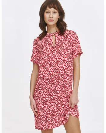 Rochie scurta cu model floral, Rosu/Alb