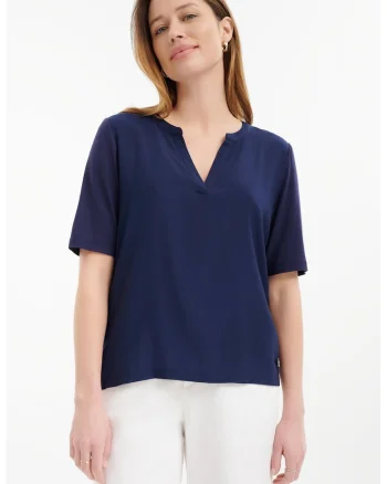 Tricou lejer cu decolteu in V, Bleumarin