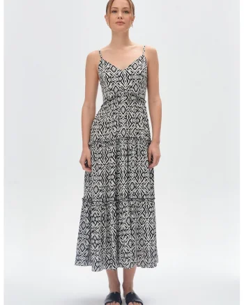 Rochie lunga cu decolteu in V, Alb/Negru