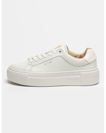 Pantofi sport flatform de piele, Alb optic/Alb murdar