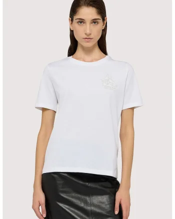 Tricou cu decolteu la baza gatului si logo pe piept, Alb