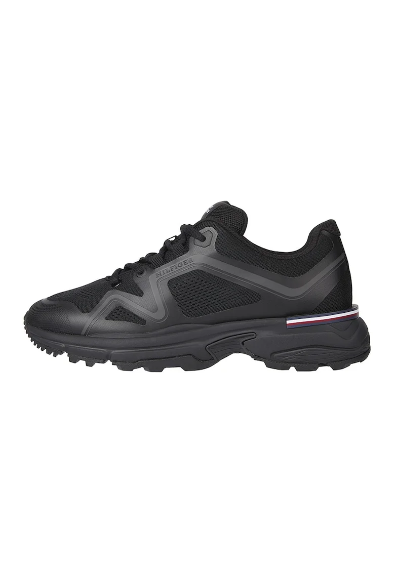 Pantofi sport low-cut cu insertii de plasa, Negru stins