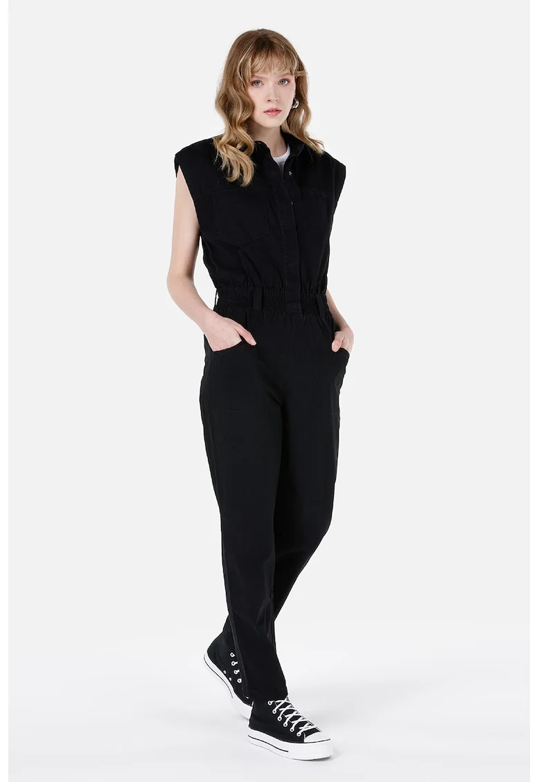 Salopeta de denim fara maneci, Negru