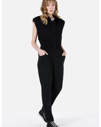 Salopeta de denim fara maneci, Negru