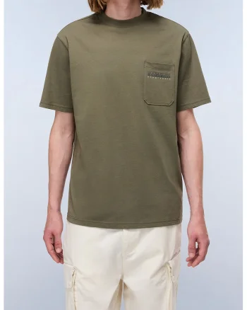 Tricou cu buzunar pe piept si decolteu la baza gatului, Maro taupe/Kaki