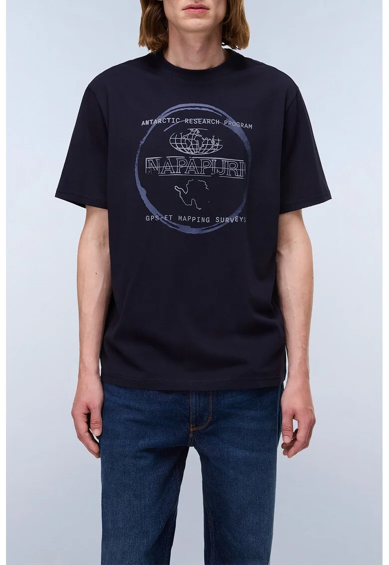 Tricou din bumbac cu imprimeu logo, Albastru ultramarin/Albastru pal