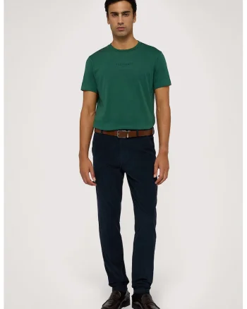 Pantaloni din amestec de bumbac cu model uni, Albastru inchis