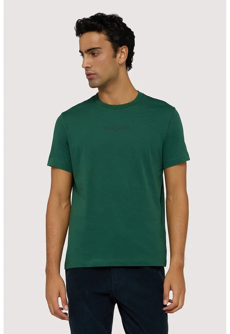 Tricou din bumbac cu detaliu logo, Verde aquamarin