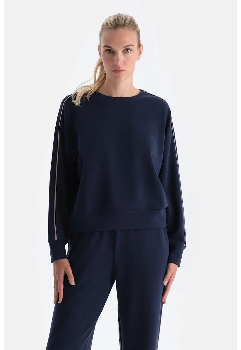 Bluza de trening din amestec de modal cu decolteu la baza gatului, Bleumarin